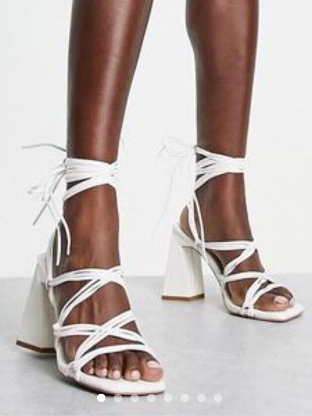 Simmi White Lace-Up Block Heel Sandals